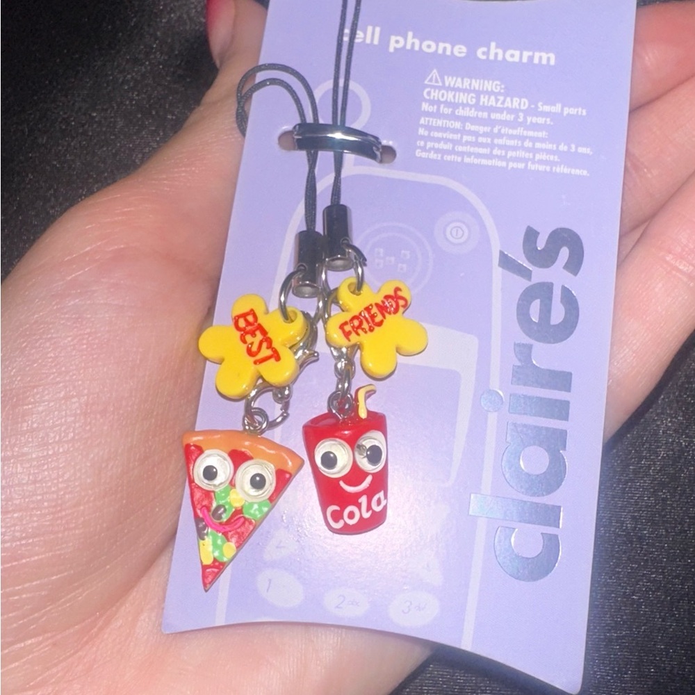 Claire's Best Friends Pizza and Cola Phone Charms - Red and Yellow